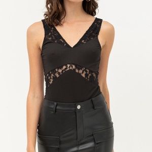 V Neck, Lace, Sleeveless Bodysuit